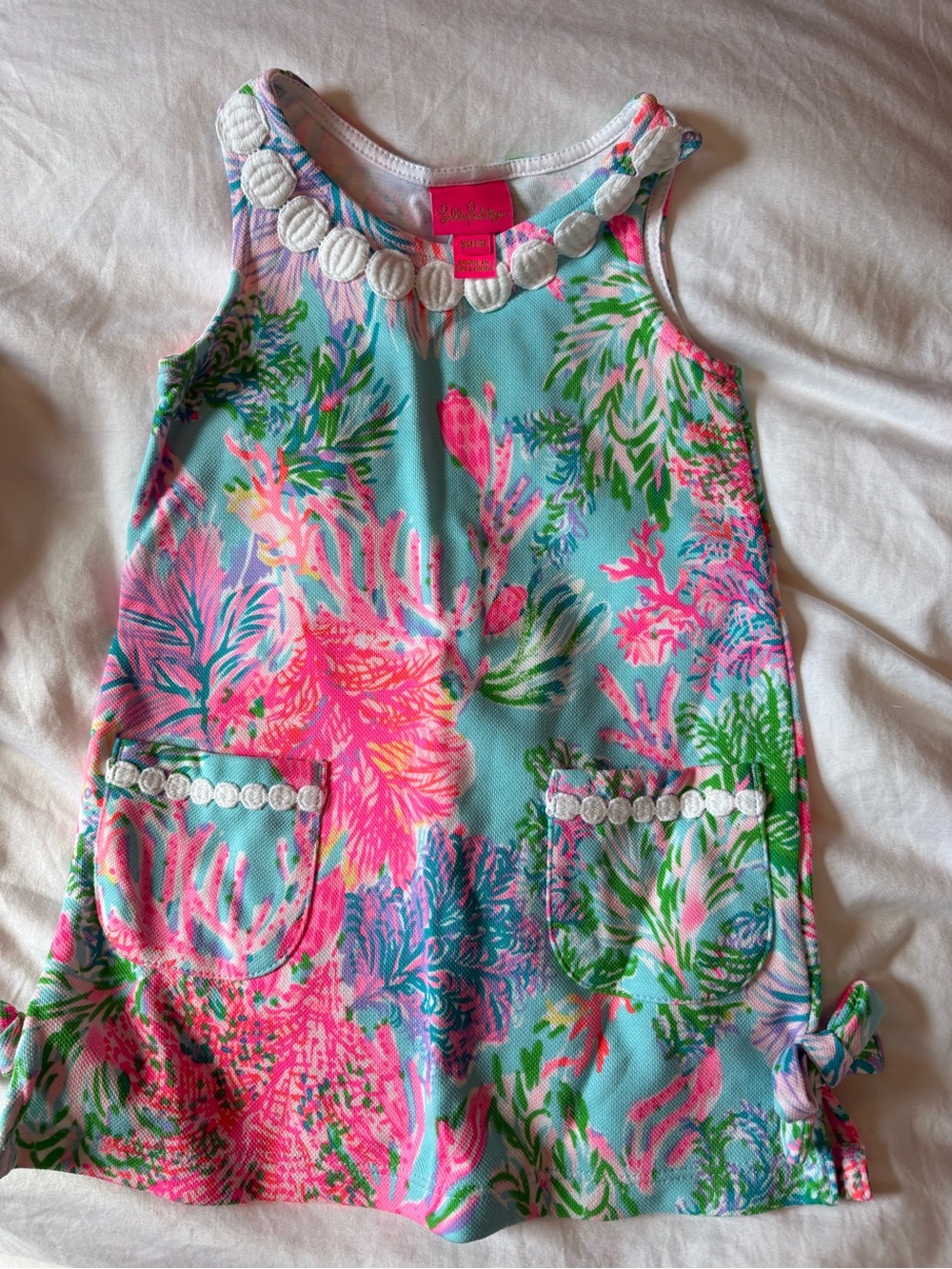 Lilly Pulitzer Aqua Tropical Floral Dress with Pink & Green Accents